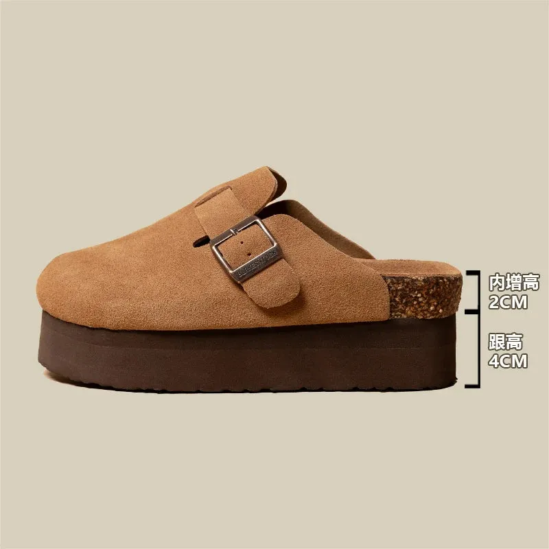 2024 Women's Suede Mules Slippers Platform Flats Boston Clogs Sandals Fashion Outdoor Slip On Beach Sandalias