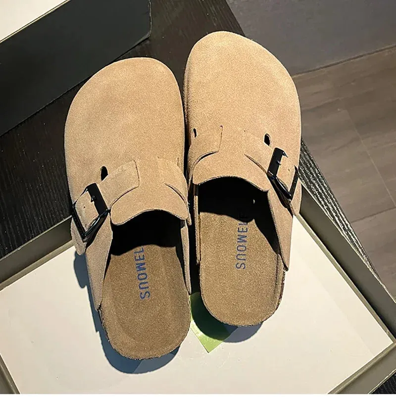 2024 Women's Suede Mules Slippers Platform Flats Boston Clogs Sandals Fashion Outdoor Slip On Beach Sandalias