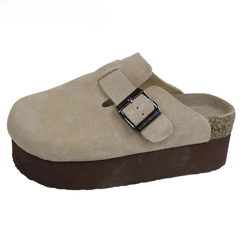 2024 Women's Suede Mules Slippers Platform Flats Boston Clogs Sandals Fashion Outdoor Slip On Beach Sandalias