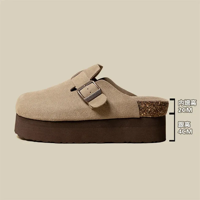 2024 Women's Suede Mules Slippers Platform Flats Boston Clogs Sandals Fashion Outdoor Slip On Beach Sandalias