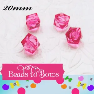 20mm Hot Pink Faceted Ice Cube Beads, Chunky Ice Cube Bead, Bubblegum Bead, Square Transparent Beads, Chunky Necklace  Bead