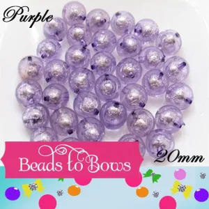 20mm Lilac Foil Beads, Bubblegum Bead In A Bead, Chunky Foil Bead, Chunky Bubblegum Necklace Bead Supply, Jewelry Supply