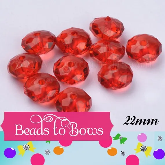 22mm Red Rondelle Beads, Bubblegum Faceted Beads, Crystal Look Chunky Bead, Gumball Beads, Gum Ball Beads, Bubbegum Supply Beads