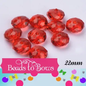 22mm Red Rondelle Beads, Bubblegum Faceted Beads, Crystal Look Chunky Bead, Gumball Beads, Gum Ball Beads, Bubbegum Supply Beads