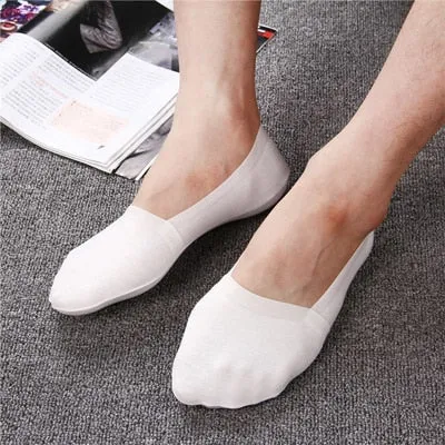 5 Pairs Anti-Slip Silicone No Show Socks 1 Set 5 color Black White Grey Dark Grey Navy Blue