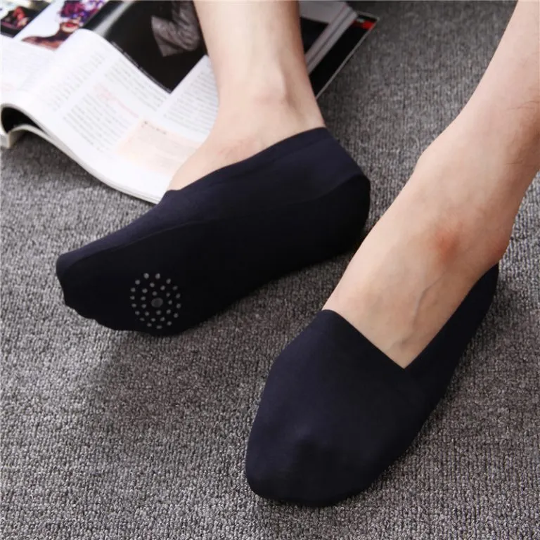 5 Pairs Anti-Slip Silicone No Show Socks 1 Set 5 color Black White Grey Dark Grey Navy Blue