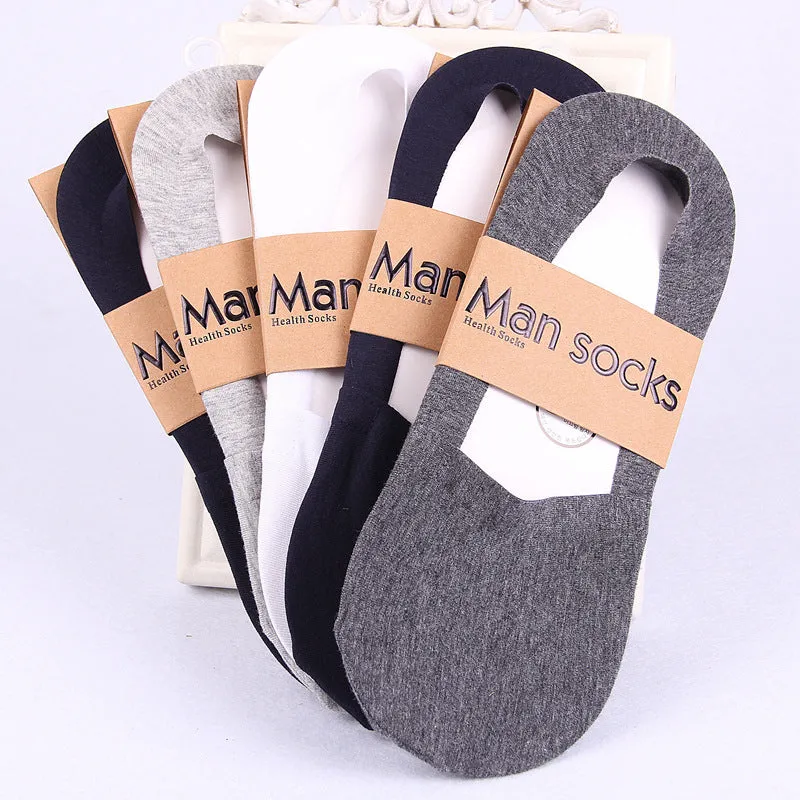 5 Pairs Anti-Slip Silicone No Show Socks 1 Set 5 color Black White Grey Dark Grey Navy Blue