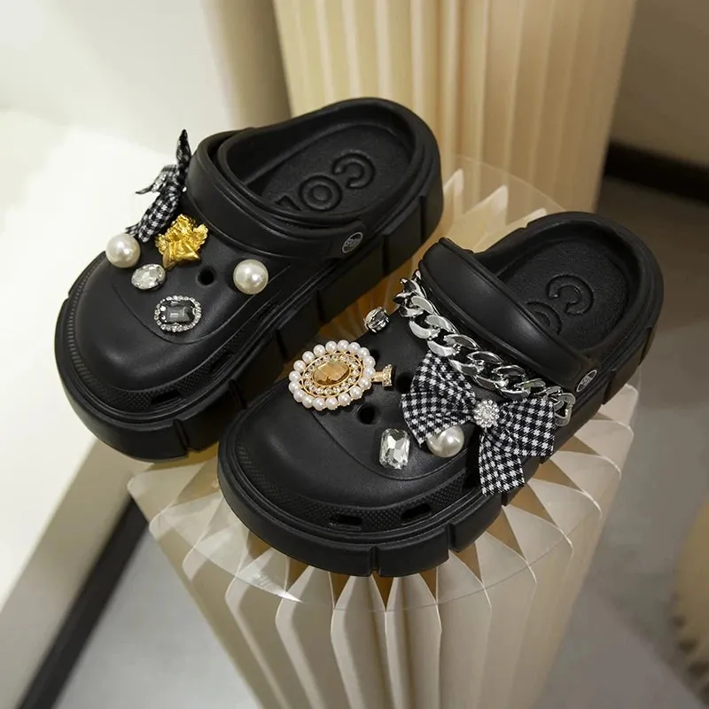 6cm DIY Platform Slippers Summer Women's Sandals Wedges Ladies Outdoor Clogs Thick Street Beach Slides Girls Garden Shoes