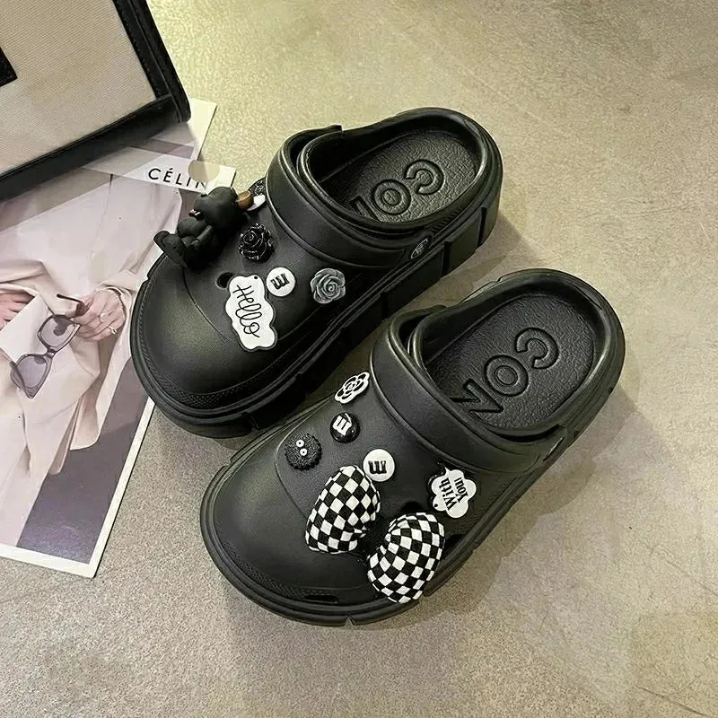 6cm DIY Platform Slippers Summer Women's Sandals Wedges Ladies Outdoor Clogs Thick Street Beach Slides Girls Garden Shoes