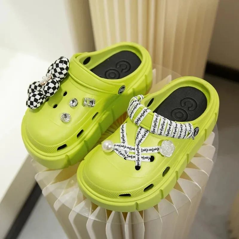 6cm DIY Platform Slippers Summer Women's Sandals Wedges Ladies Outdoor Clogs Thick Street Beach Slides Girls Garden Shoes