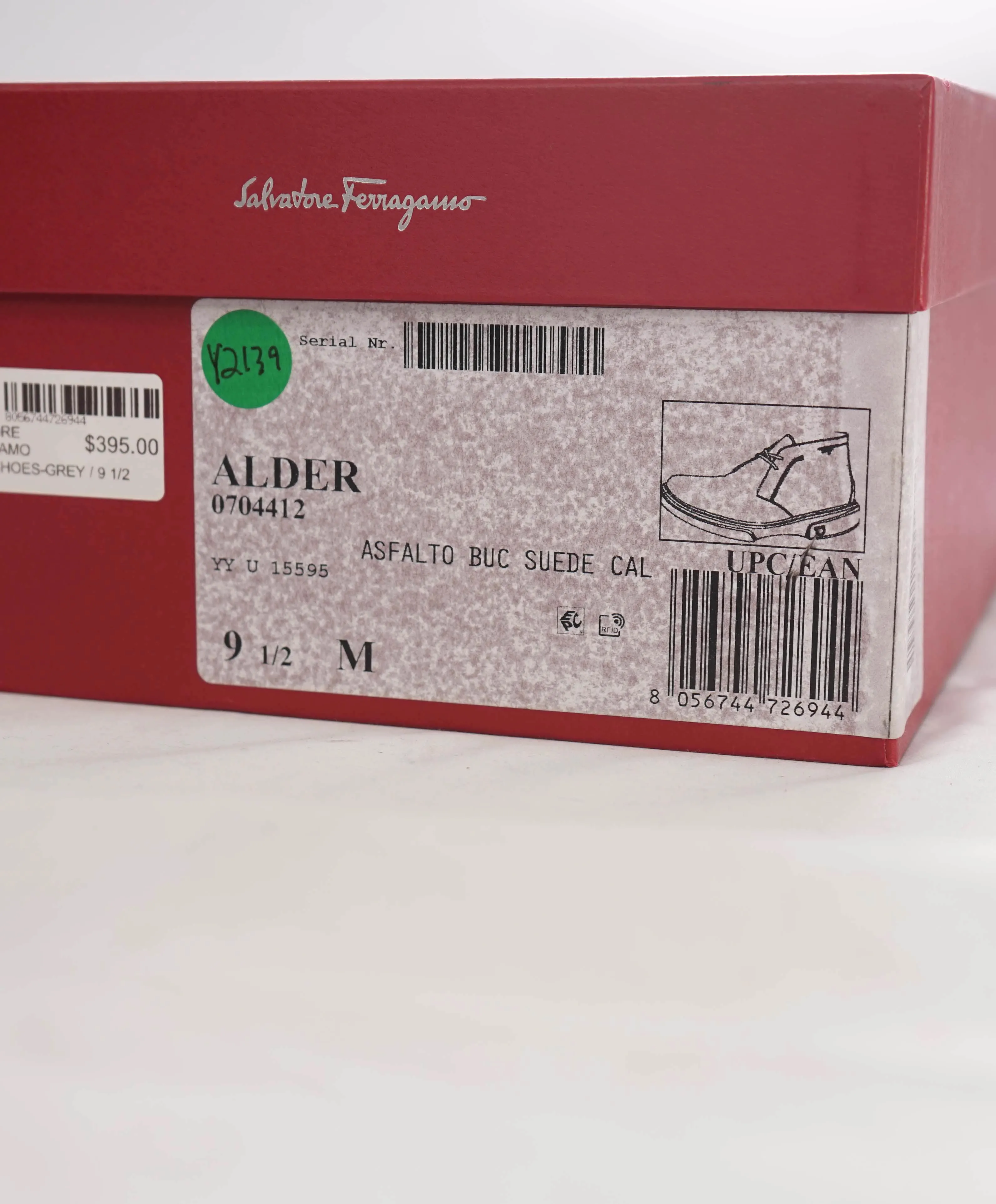 $820 SALVATORE FERRAGAMO - "ALDER" Gray Suede Logo Chukka Boot - 9.5 M US