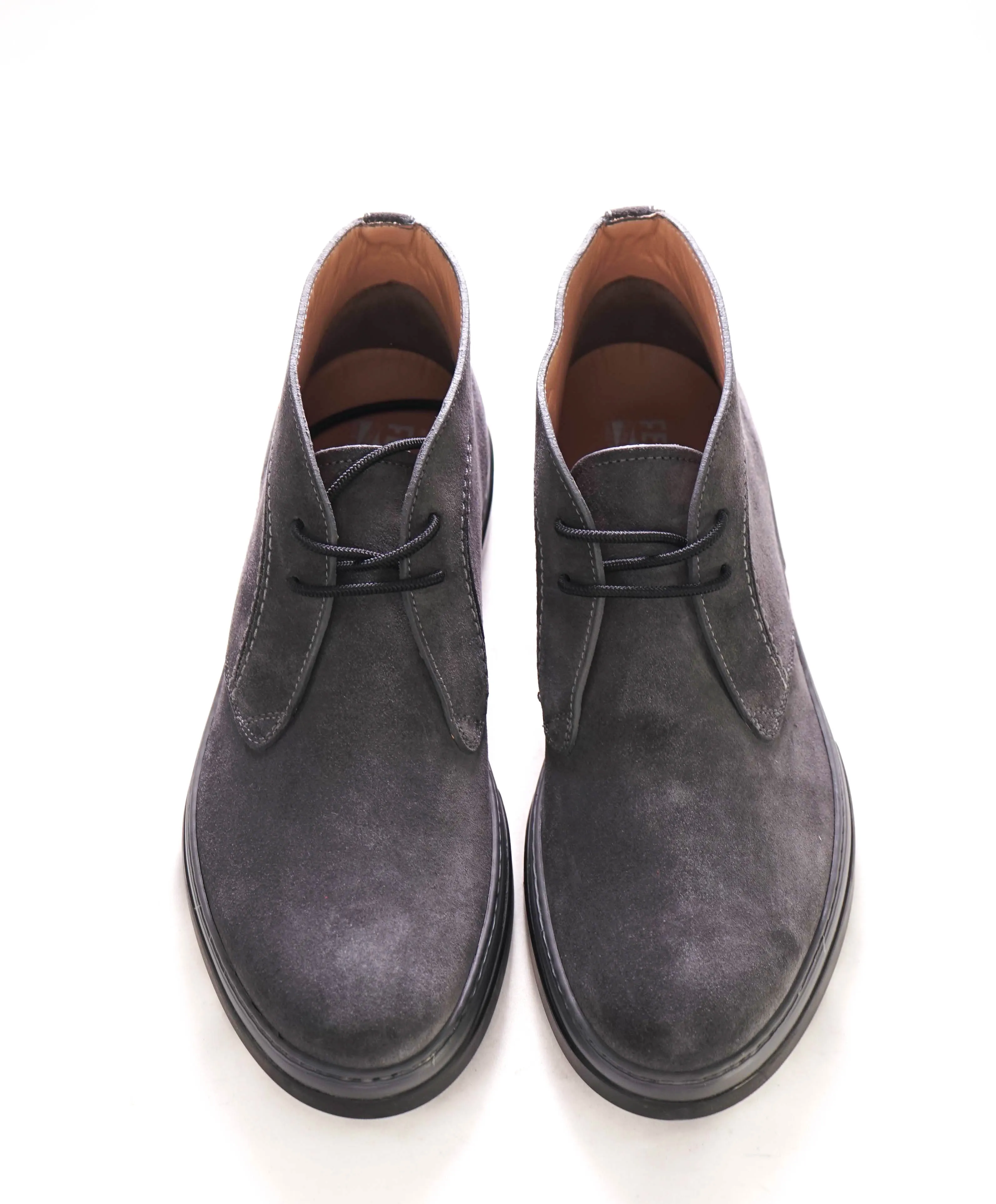 $820 SALVATORE FERRAGAMO - "ALDER" Gray Suede Logo Chukka Boot - 9.5 M US