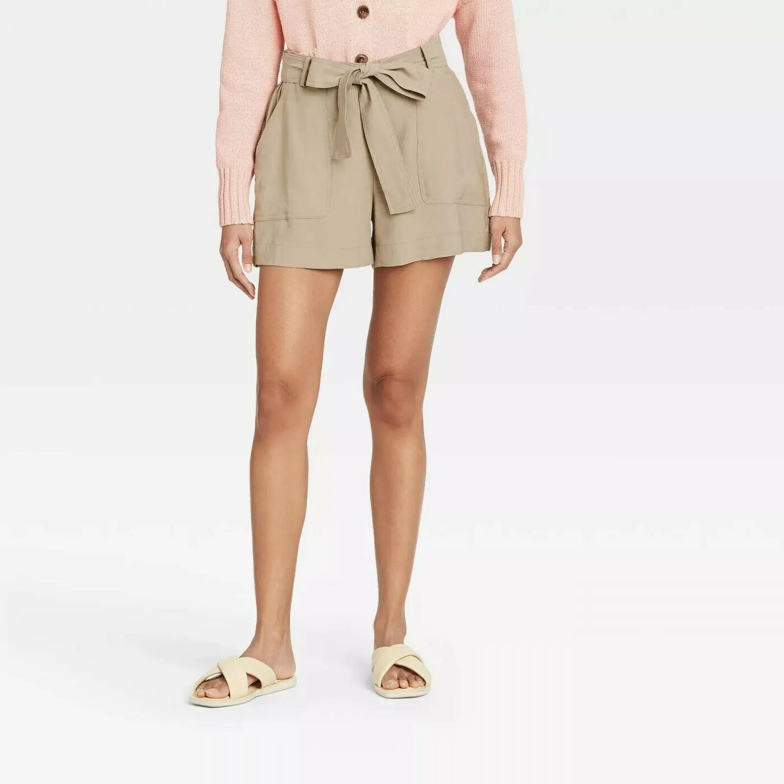 A New Day Women's Tie Waist Shorts. 555282 Khaki Beige XS