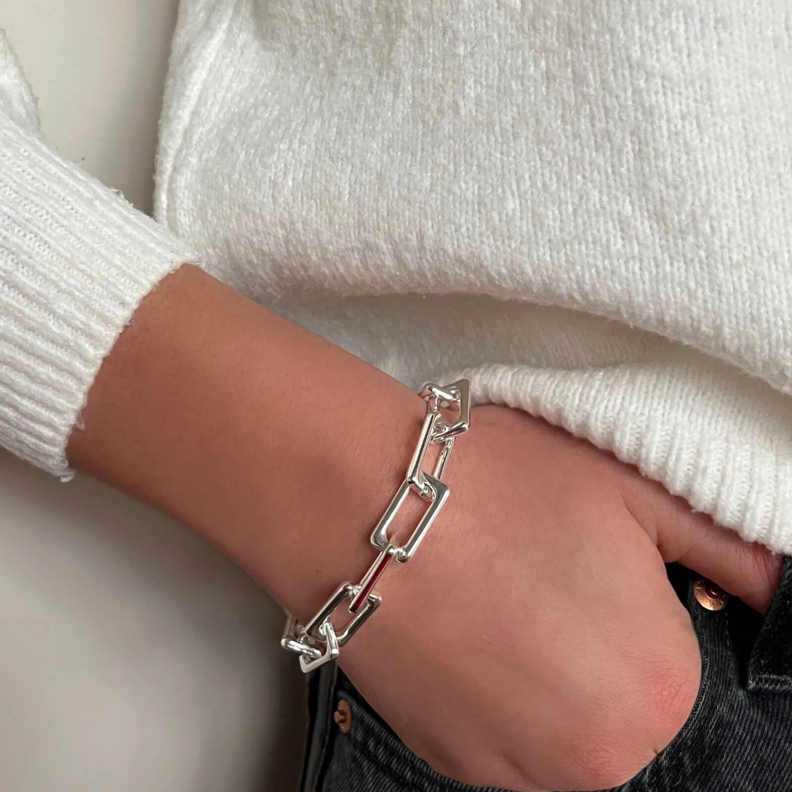 Absolute Silver Chunky Rectangle Link Bracelet