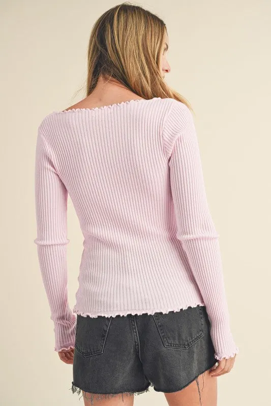 Aemi   Co Lettuce Hem Top - Scoop Neck Long Sleeve Knit Top | Aemi Co Lettuce Hem Top