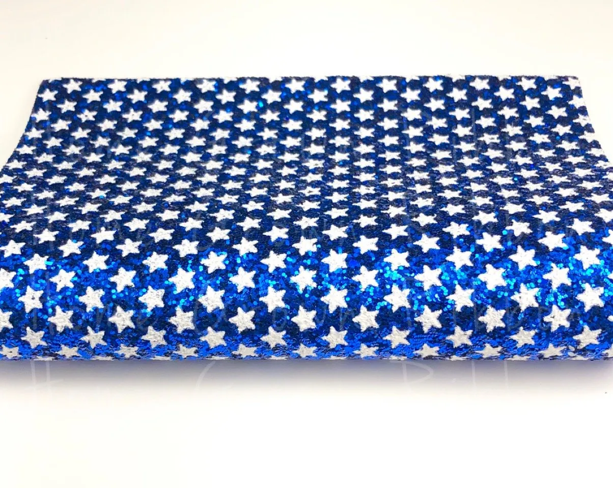 American Flag Faux Leather Sheets - Chunky Glitter Blue and White Stars - Red & White Stripe