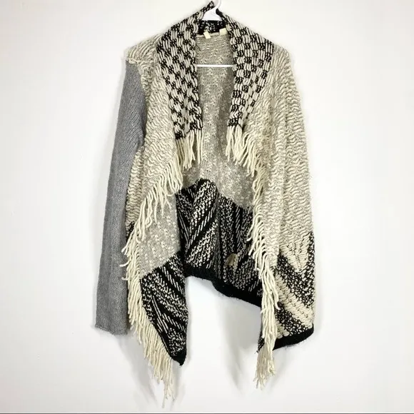 ANTHROPOLOGIE Moth Alba Fringe Sweater Chunky Knit Boho Grandpa M