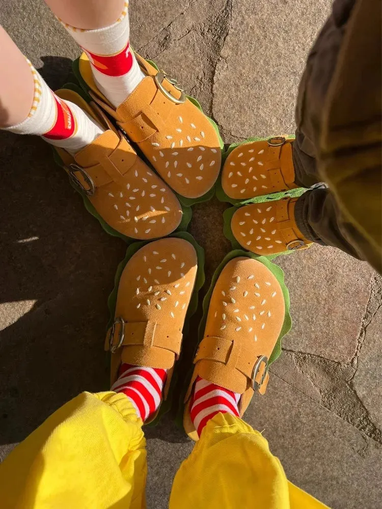 Autumn Women Slippers Funny Hamburger Shoes Platform Clogs Mules Outdoor Beach Sandals Female Casual Indoor Home Slides Loafers