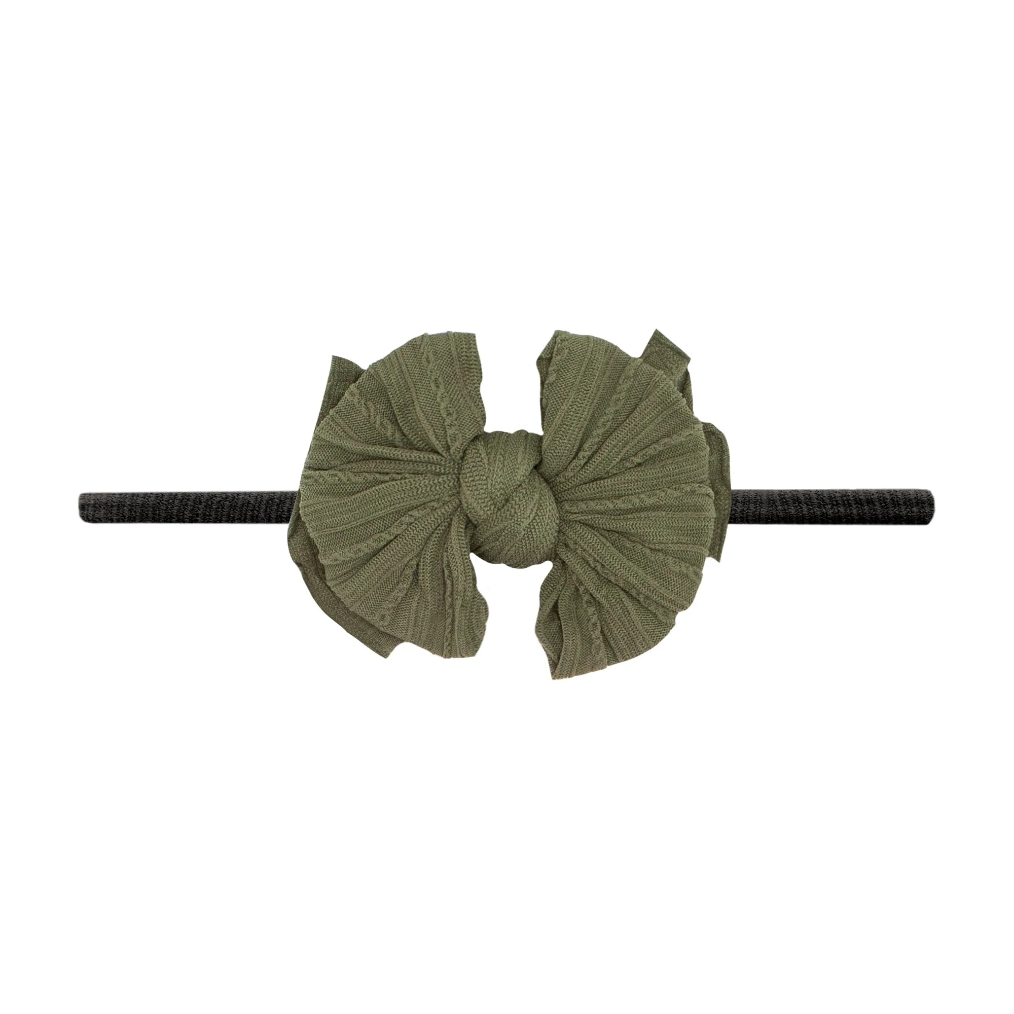 Baby Bling Army Green / Black Cable Knit Lil FAB Skinny Headband