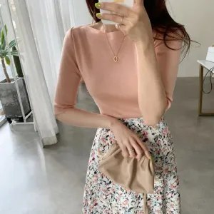 Basic O-Neck Half Sleeve Casual Slim Blouse