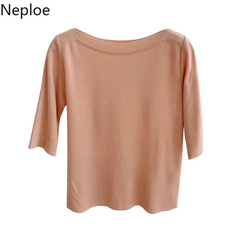 Basic O-Neck Half Sleeve Casual Slim Blouse