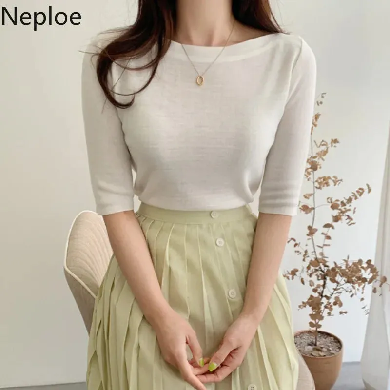 Basic O-Neck Half Sleeve Casual Slim Blouse