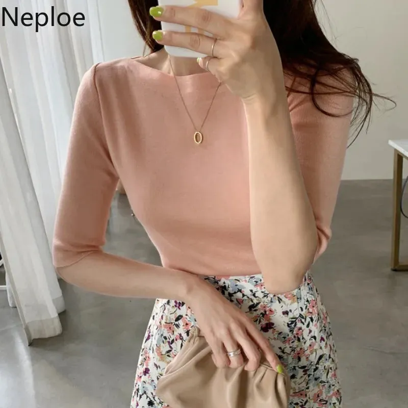 Basic O-Neck Half Sleeve Casual Slim Blouse
