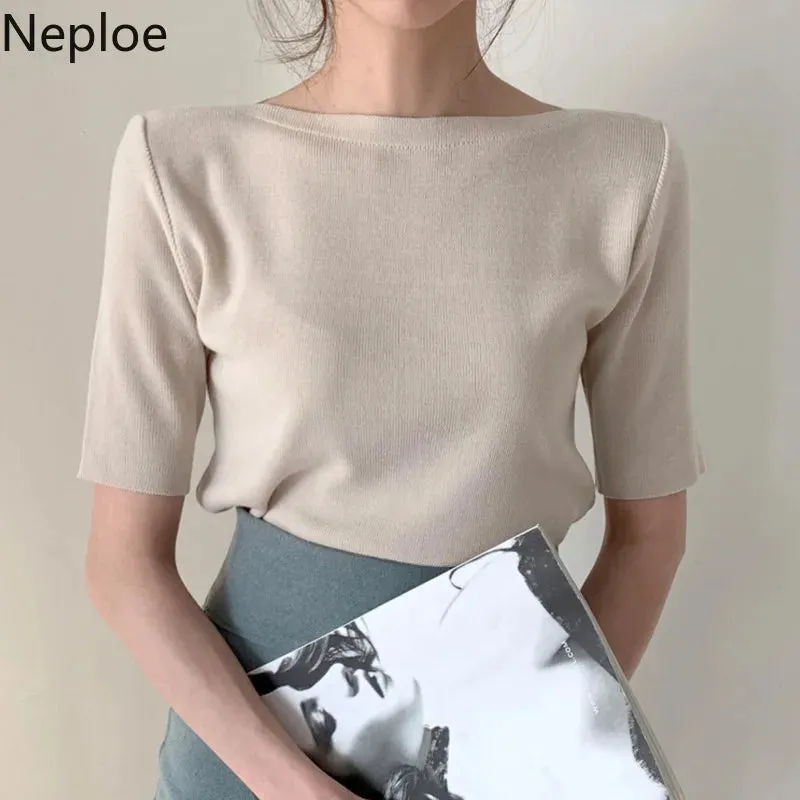 Basic O-Neck Half Sleeve Casual Slim Blouse