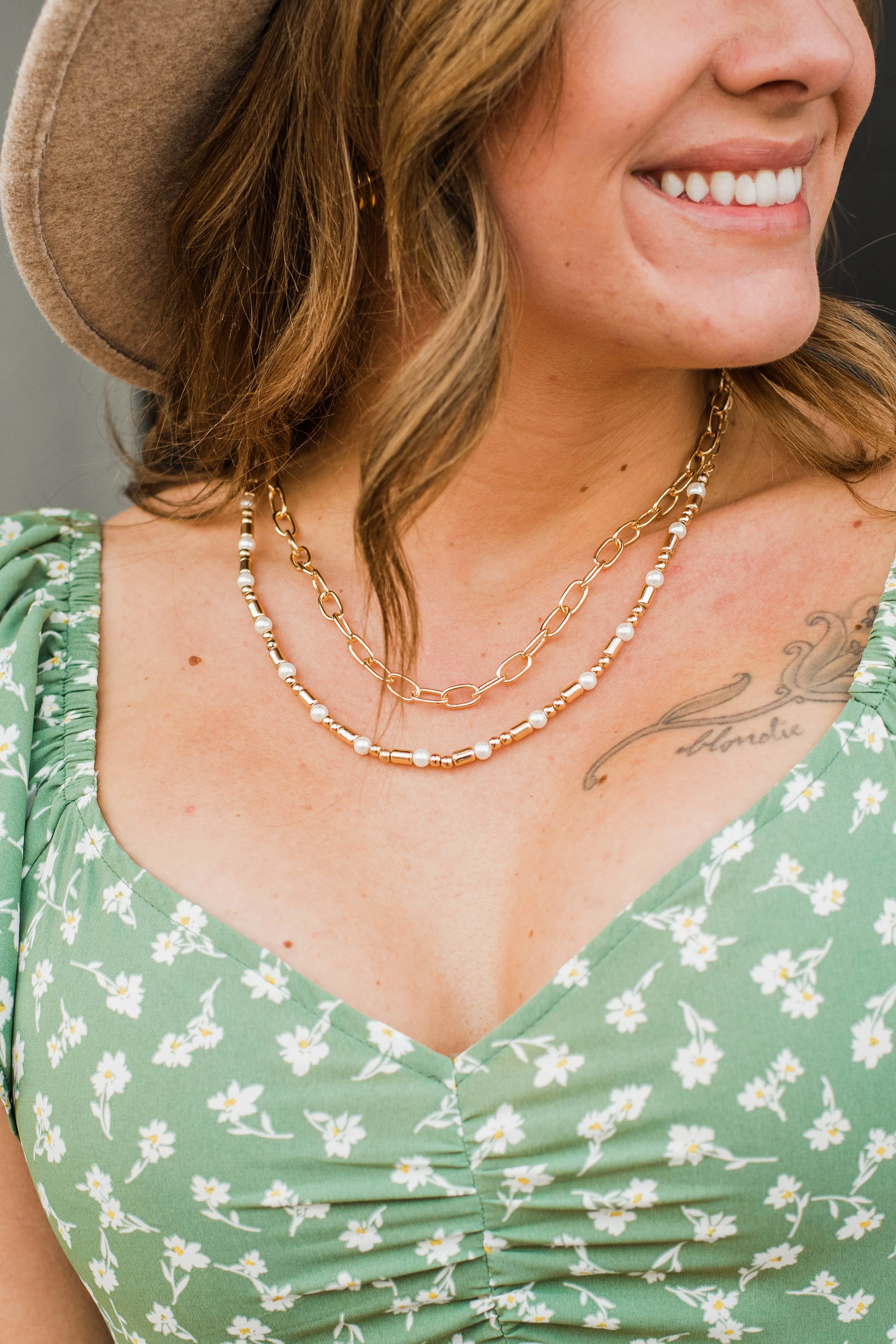 Beautiful Creation Necklace- Gold & White