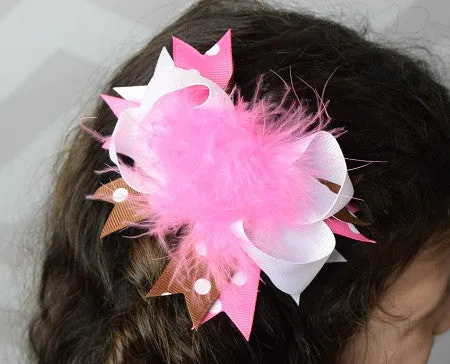Brown, Pink and White 5.5 Marabou Boutique Bow