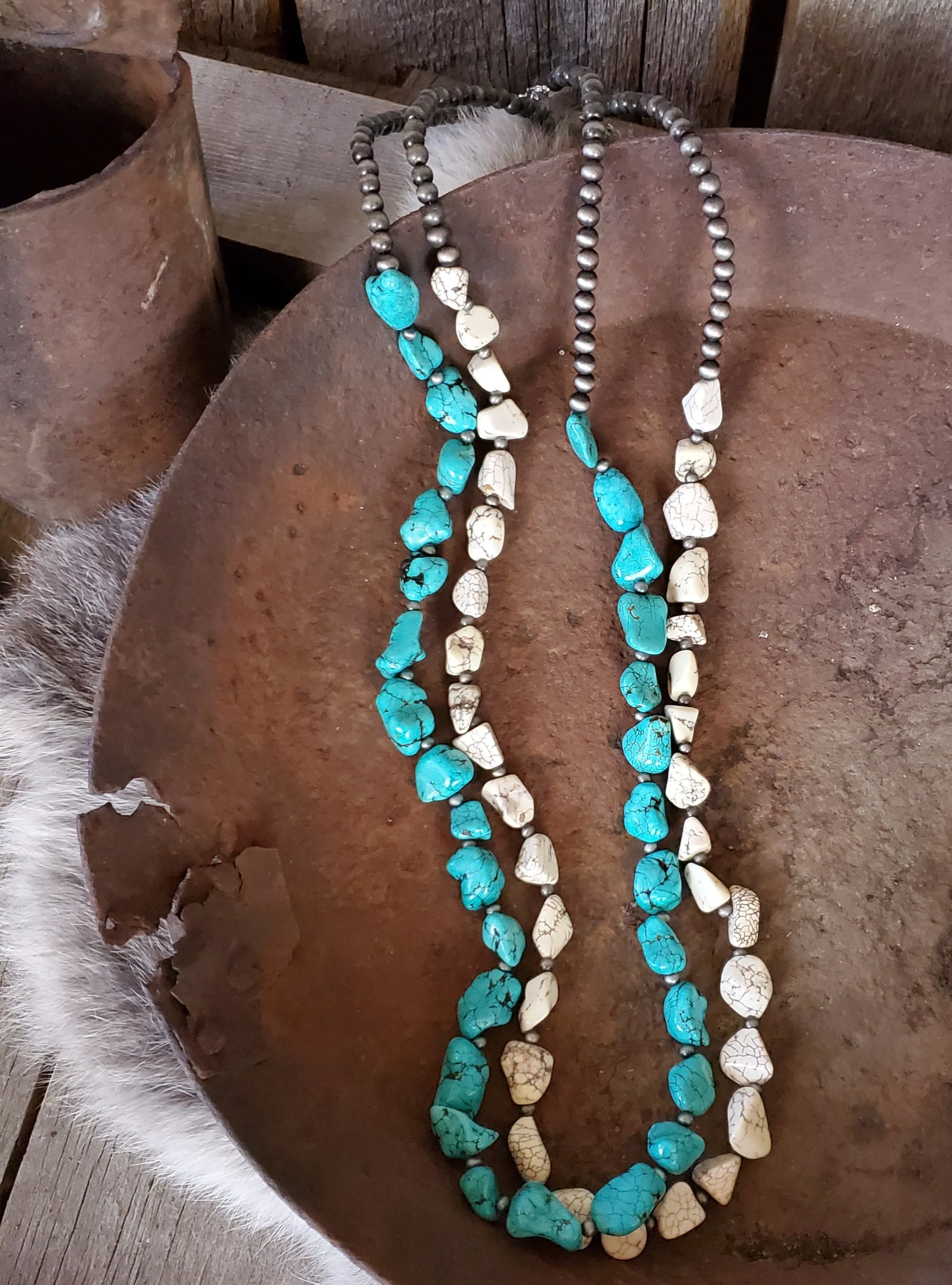 Buffalo Stone and Turquoise Single Strand Necklaces (sold individually)