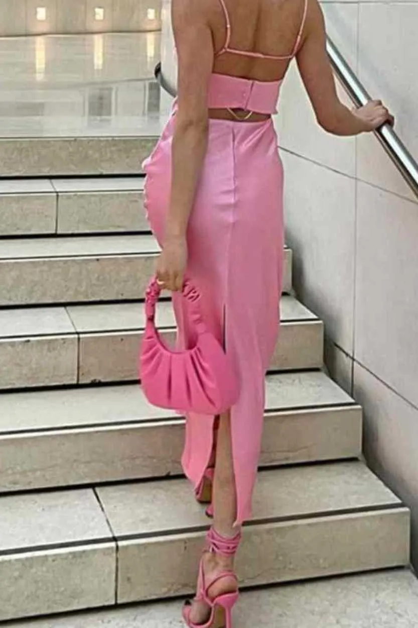 Camis Pink Satin Long Dress