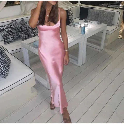 Camis Pink Satin Long Dress