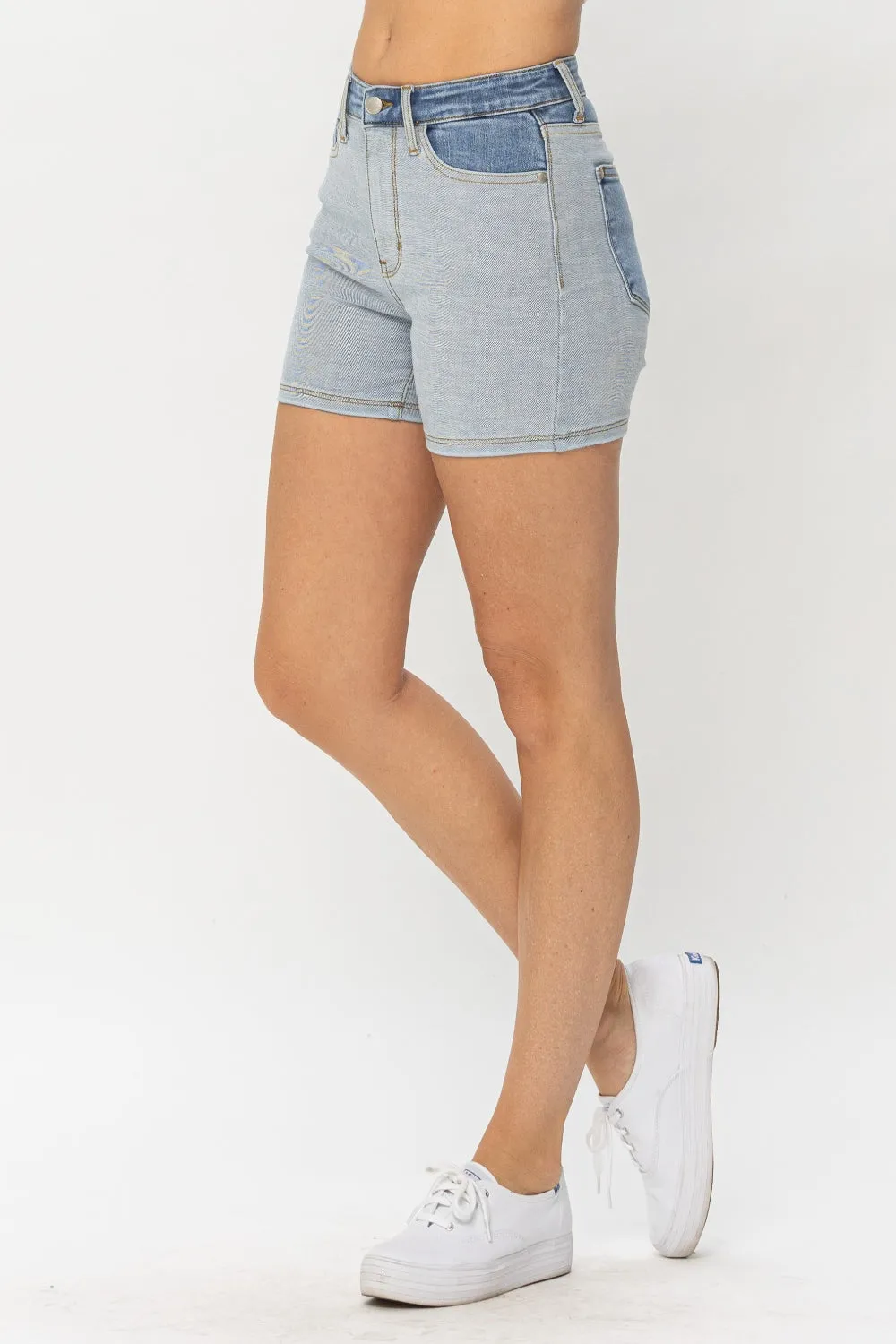 Carius Full Size Color Block Denim Shorts