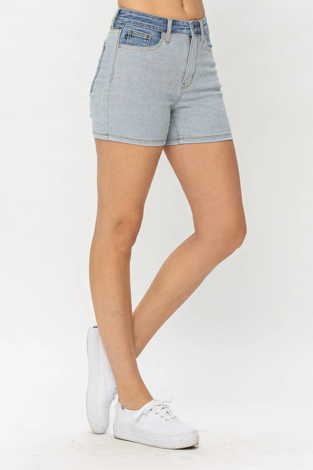 Carius Full Size Color Block Denim Shorts