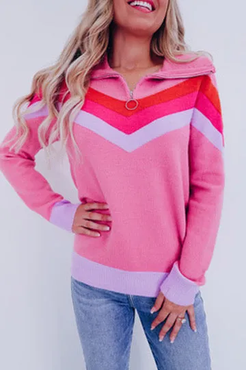 Charli Chevron Quarter Zip Sweater