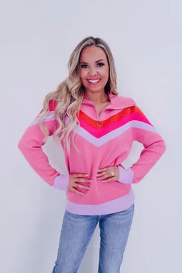 Charli Chevron Quarter Zip Sweater