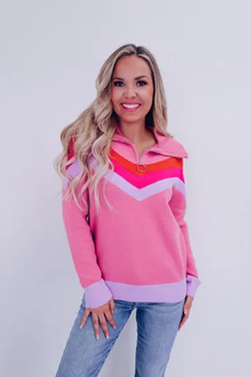 Charli Chevron Quarter Zip Sweater