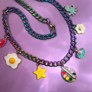 charm necklace with ombre curb chain