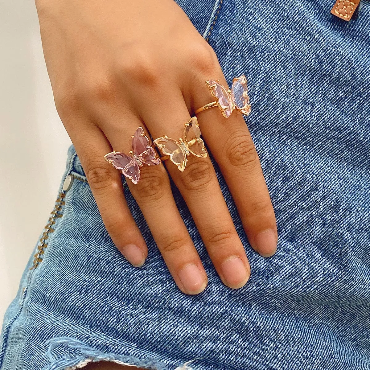 Chic Colorful Zirconia Butterfly Ring