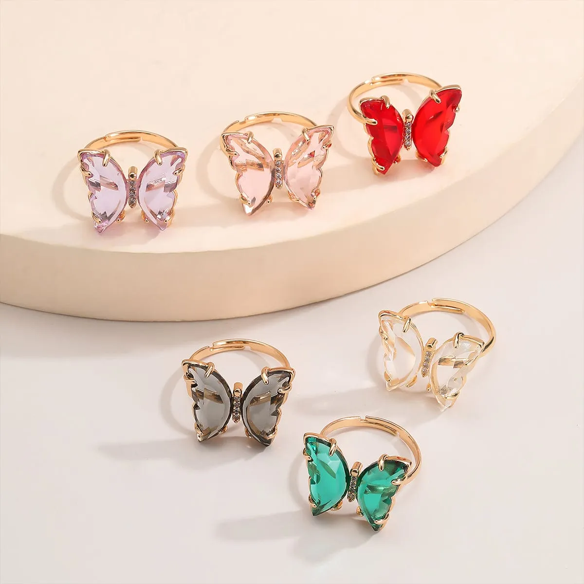 Chic Colorful Zirconia Butterfly Ring