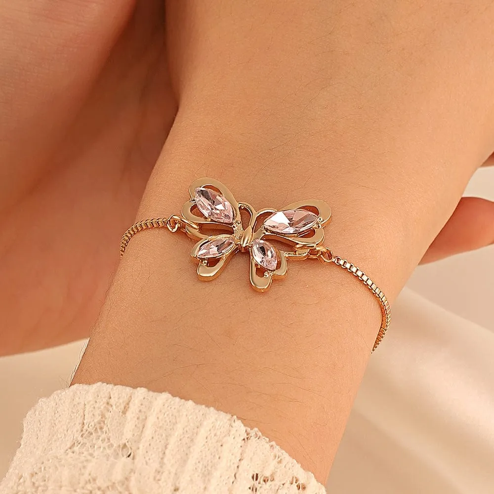Chic Rhinestone Butterfly Bracelet