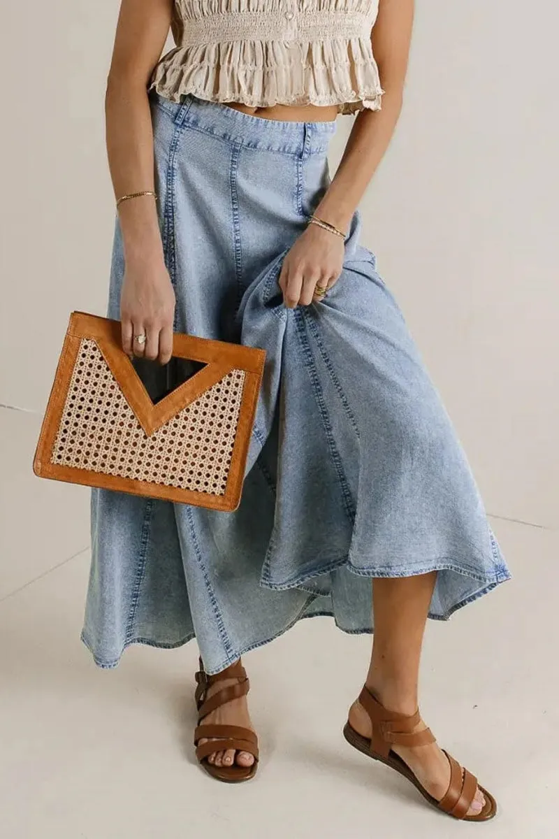 Chouyatou Women Vintage Long Denim Skirt Flowy Big Hem Slouchy Washed Jean Skirt