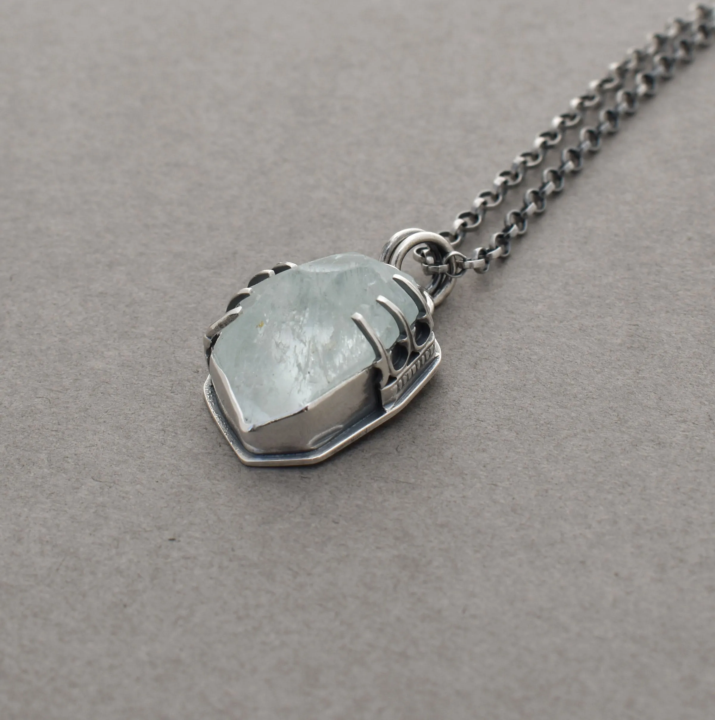 Chunky Freeform Aquamarine Nugget Necklace.