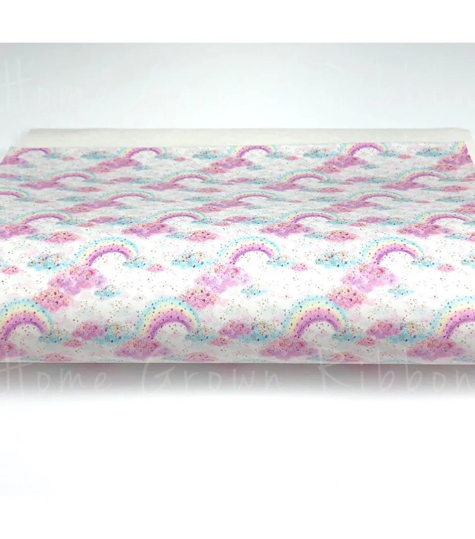 Chunky Glitter Rainbow Clouds Faux Leather Sheet USDR