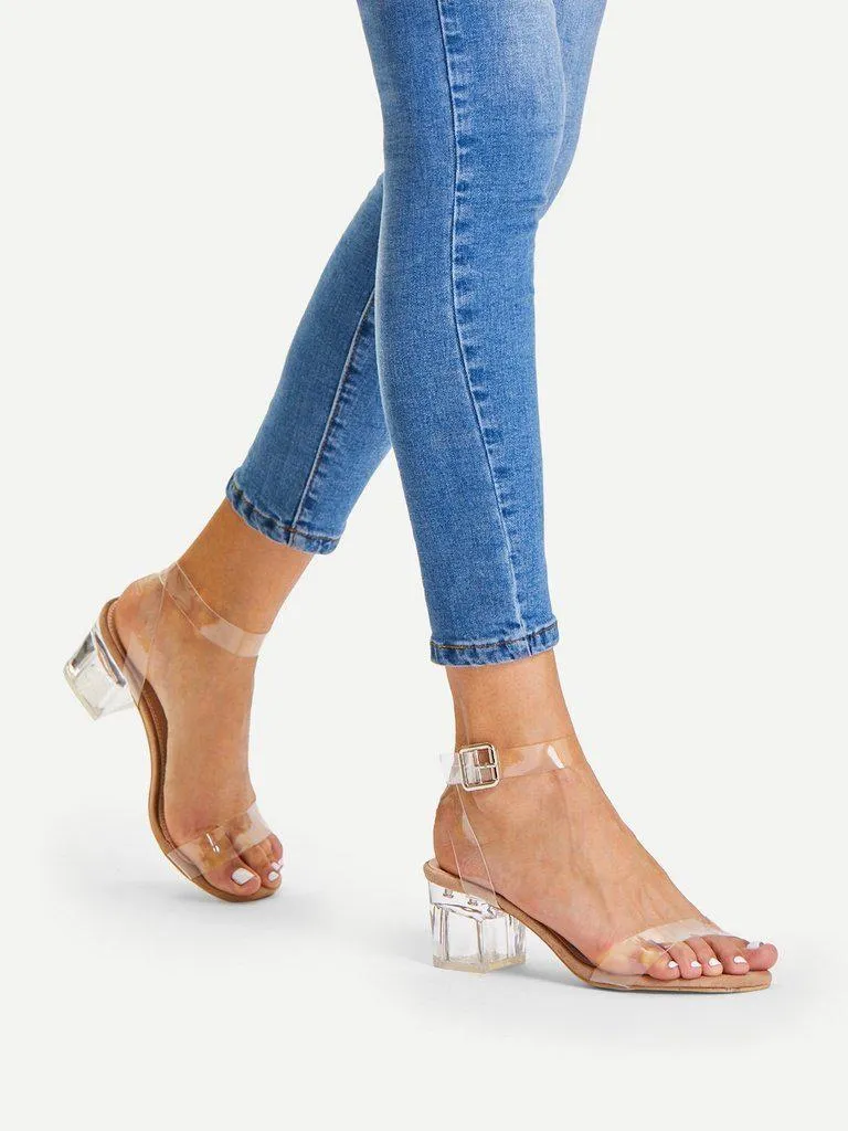 Clear Strap Block Heeled Sandals