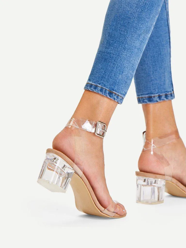 Clear Strap Block Heeled Sandals