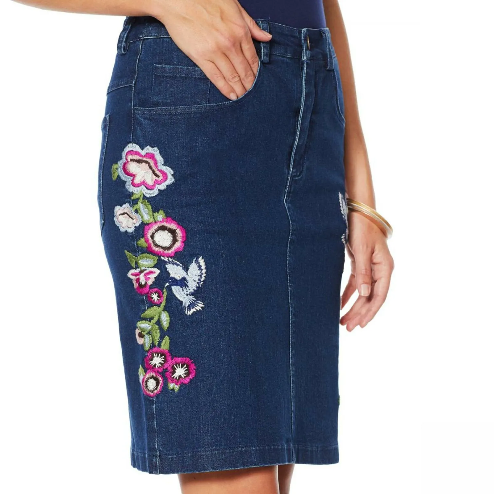 Colleen Lopez Women's Embroidered Stretch Denim Skirt