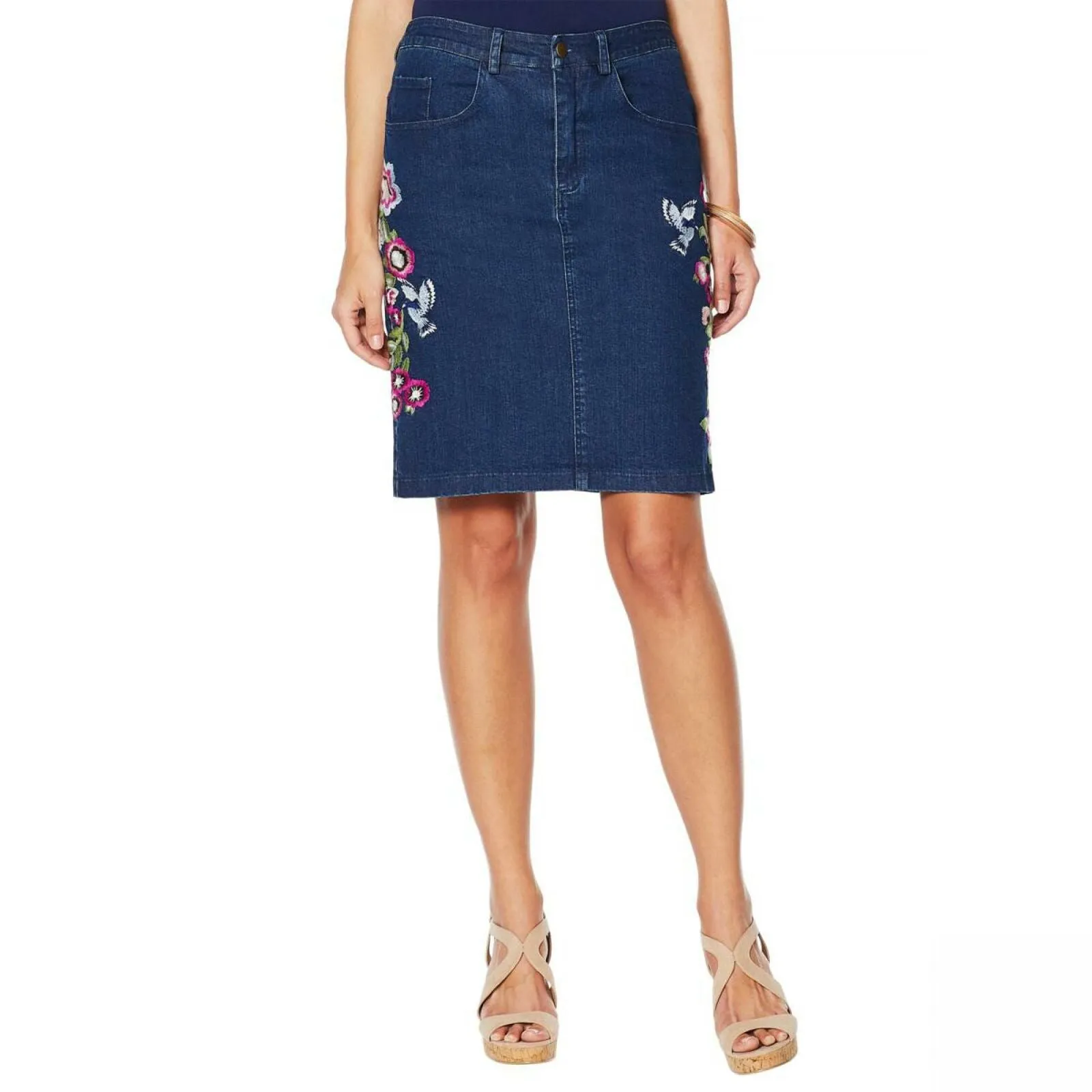Colleen Lopez Women's Embroidered Stretch Denim Skirt