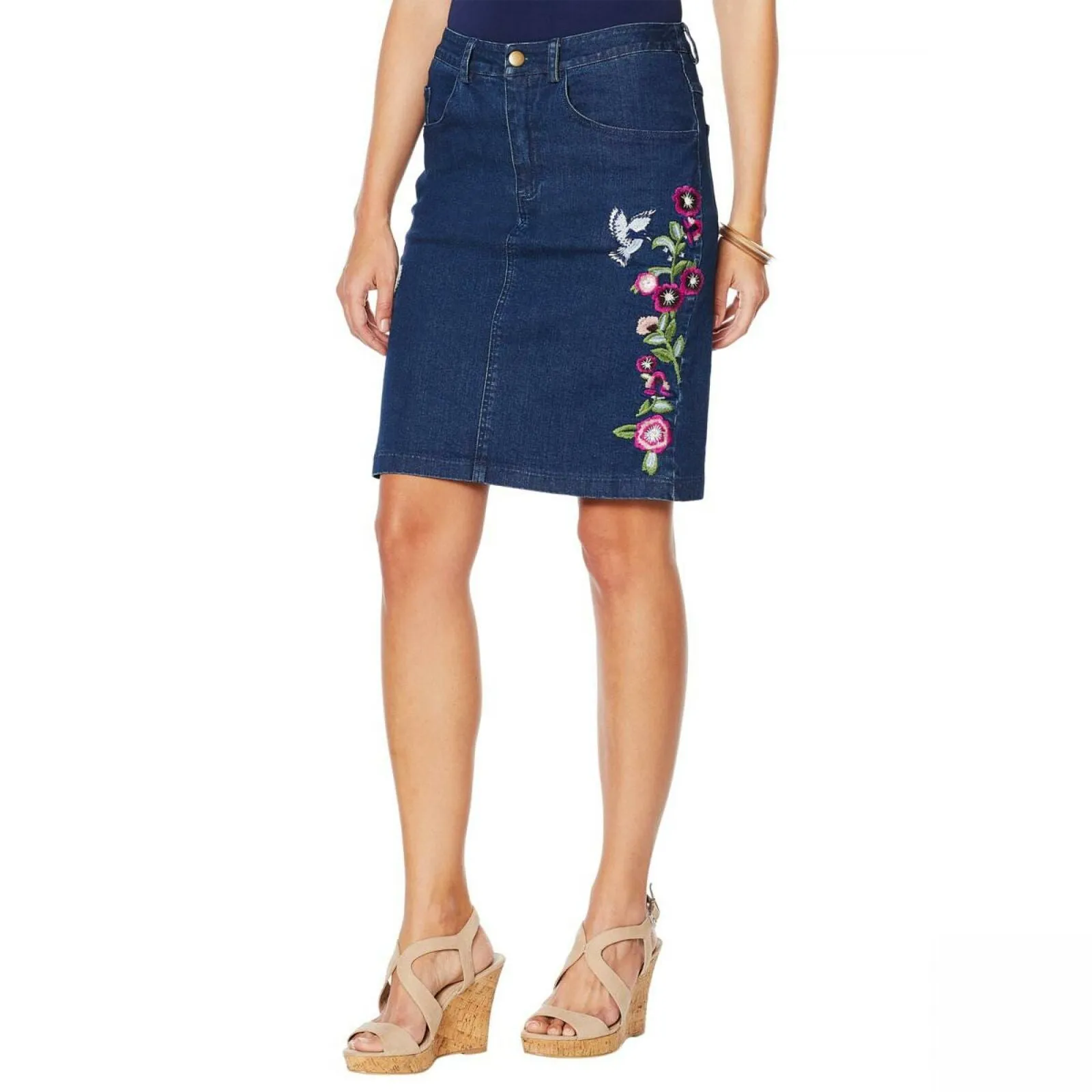 Colleen Lopez Women's Embroidered Stretch Denim Skirt